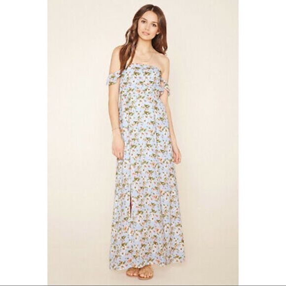 ✨HP✨F21 Floral Off the Shoulder Maxi Slit Dress✨ - Picture 1 of 11